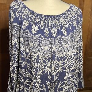 Knox Rose Off the Shoulder Peasant Blouse - Blue & White - Sz. M